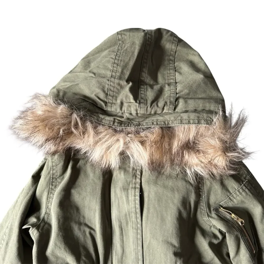 Gap Kids’ 3 in 1 Army Green Hooded Parka Jacket Faux Fur Liner Hood Trim Size 5